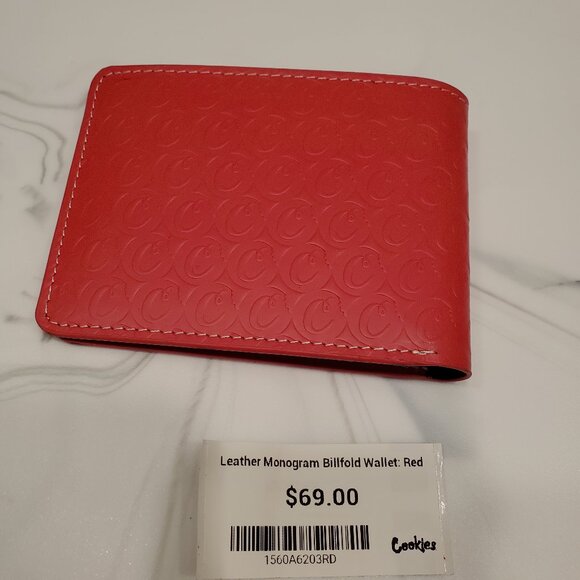 Cookies Red Leather Embossed Monogram Billfold Wallet/Card Holder - Picture 7 of 8